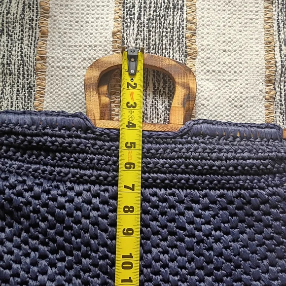 Walborg Made In Italy Woven Tote with Wood Handles Vintage - Picture 9 of 10